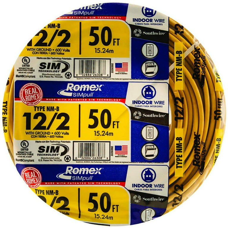 ROMEX Southwire SIMPULL 28828226 12/2 With Ground 15 FT Nm-b Cable W/g Wire for sale online